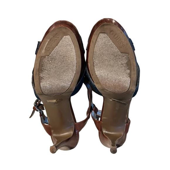 Guess Blue Denim Studded Sandal High Heels Blue & Brown  Size 8M - Picture 5 of 7